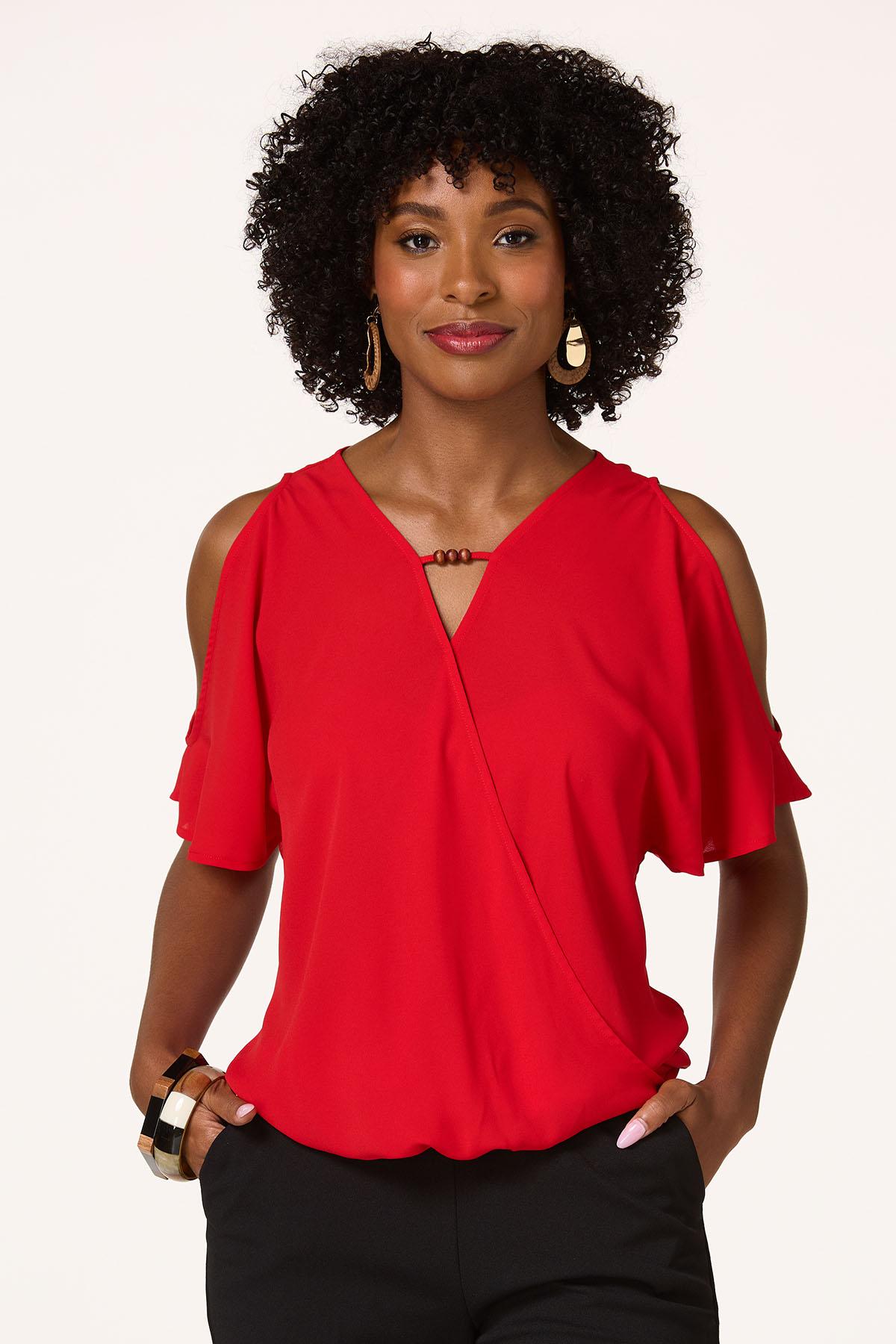 Beaded Cold Shoulder Top