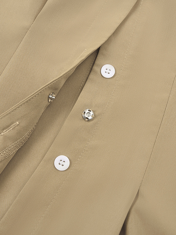 Buttoned No Belt Pleated Solid Color Long Sleeves Loose V-neck Shirt Dress Midi Dresses