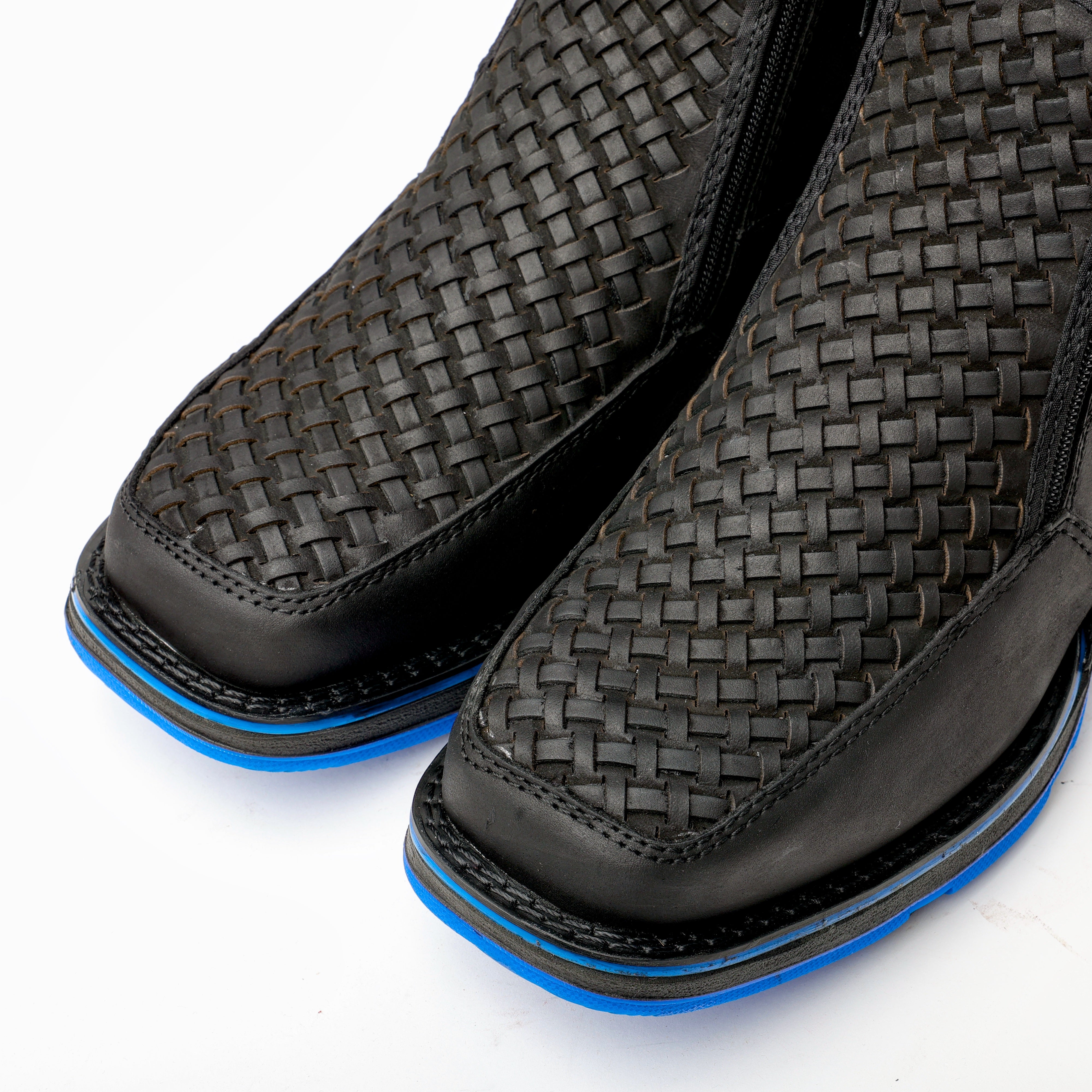 Black Basketweave Leather Botin With 3D Lightweight Soles - Square Toe