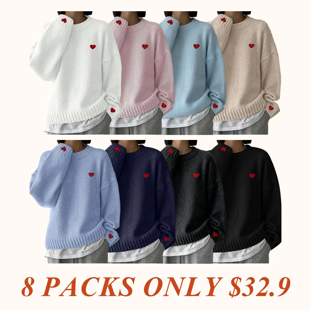 Women's Winter New Fashion Sweater, Embroidered Heart Knitwear