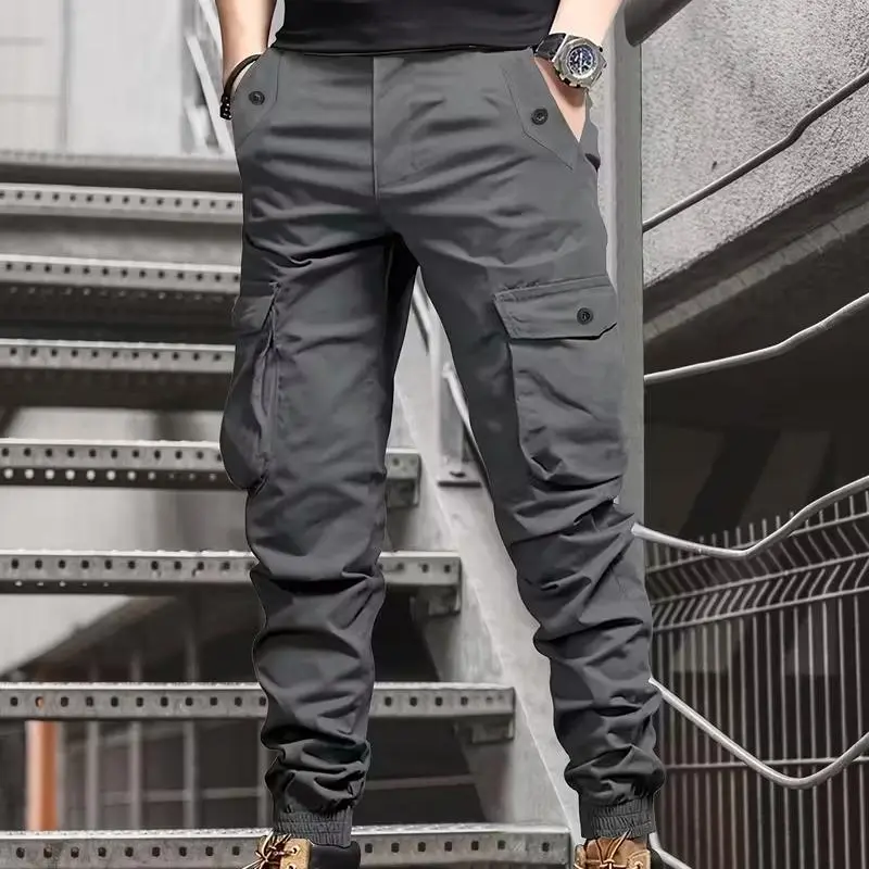 Men's thickened trousers, can be worn with leggings underneath - work pants, multi-pocket outdoor trousers