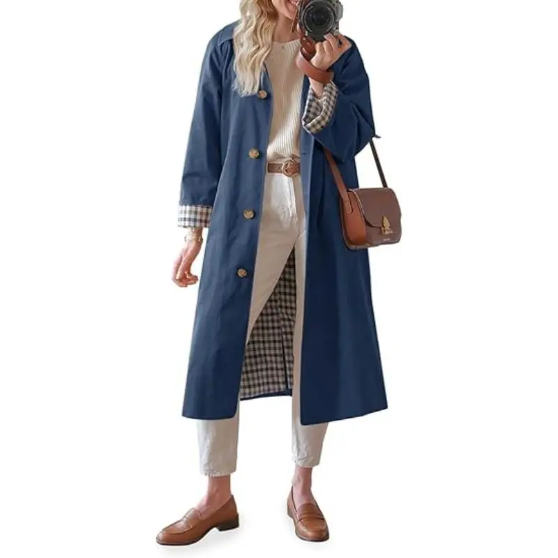 Womens Long Trench Coat Single Breasted Windproof Overcoat