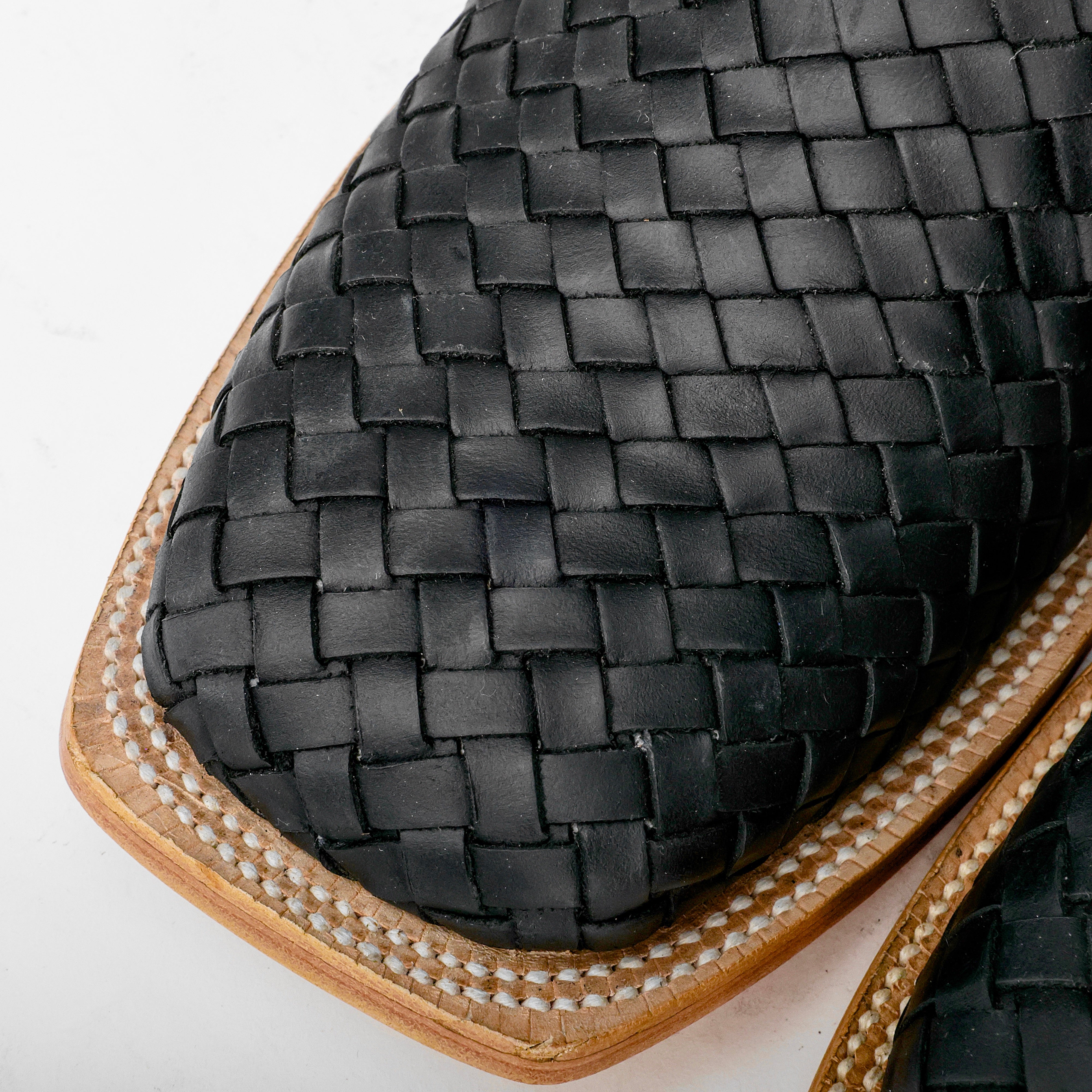 Black Basketweave Leather Boots - Square Toe