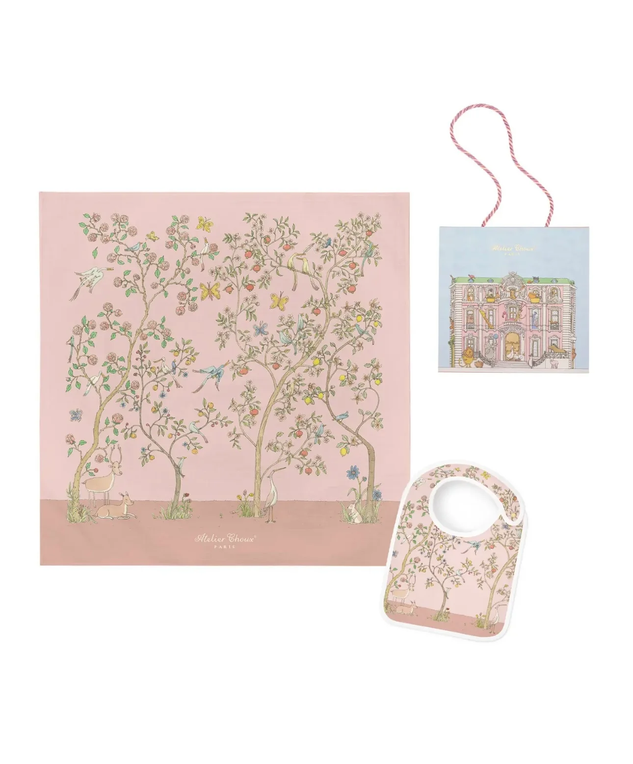 Carr  & Satin - In Bloom Pink Swaddle & Bib with Gift Box Set