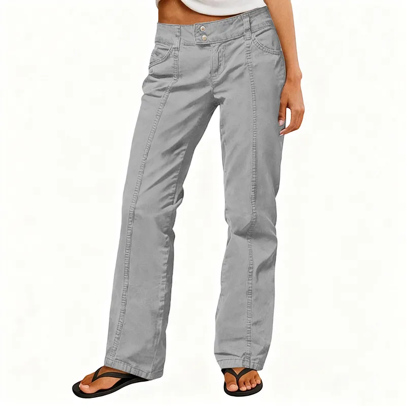 Mid Rise Straight Leg Pants women’s clothes Stretchy Fabric