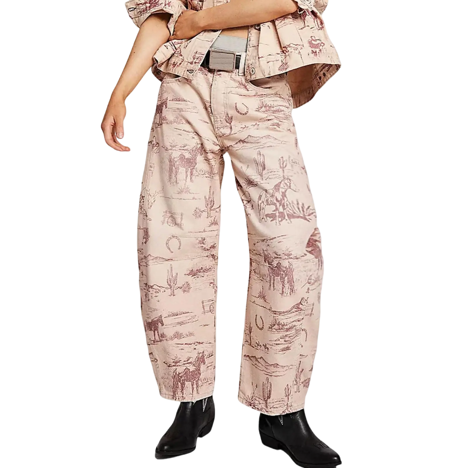 Women's Printed Wide-Leg Jeans Y2k Loose Mid-Rise Jeans