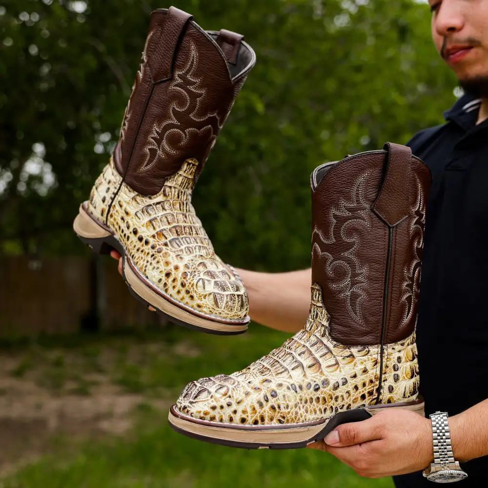 Bone Desert Caiman Neck Leather Boots With 3D Lightweight Sole - Composite Toe