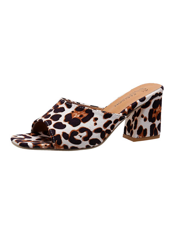 Leopard Open Toe Slippers Pumps Sandals