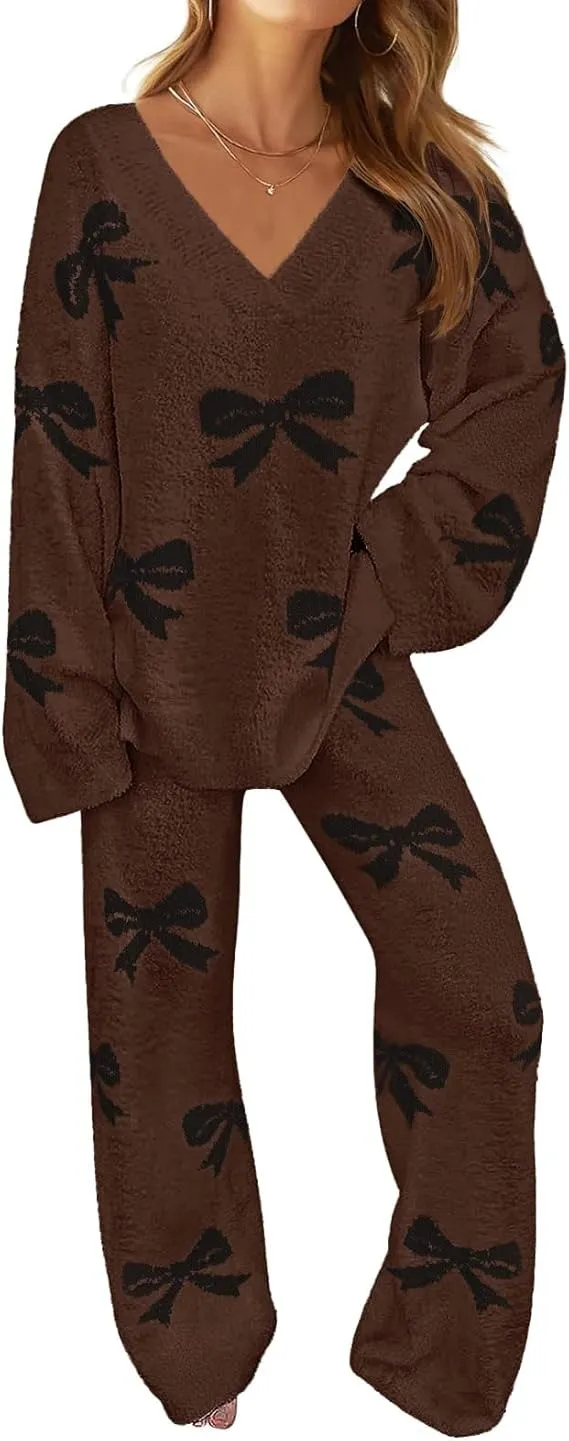 Women's Lounge Sets 2025 Fall Fashion 2 Piece Outfits Sweater Pajama Set