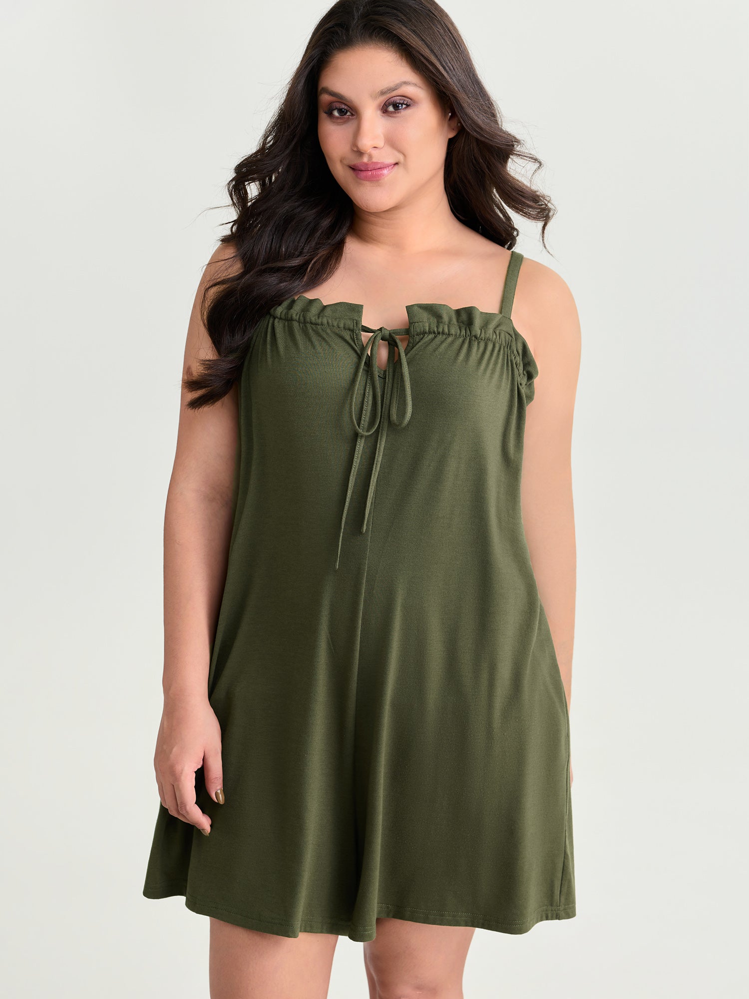 Supersoft Stretchy Ruffled Drawstring Neckline Romper