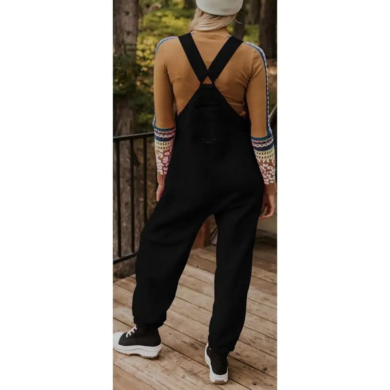 Women's Fleece Warm Overalls Winter Loose Casual Jumpsuits with Pockets
