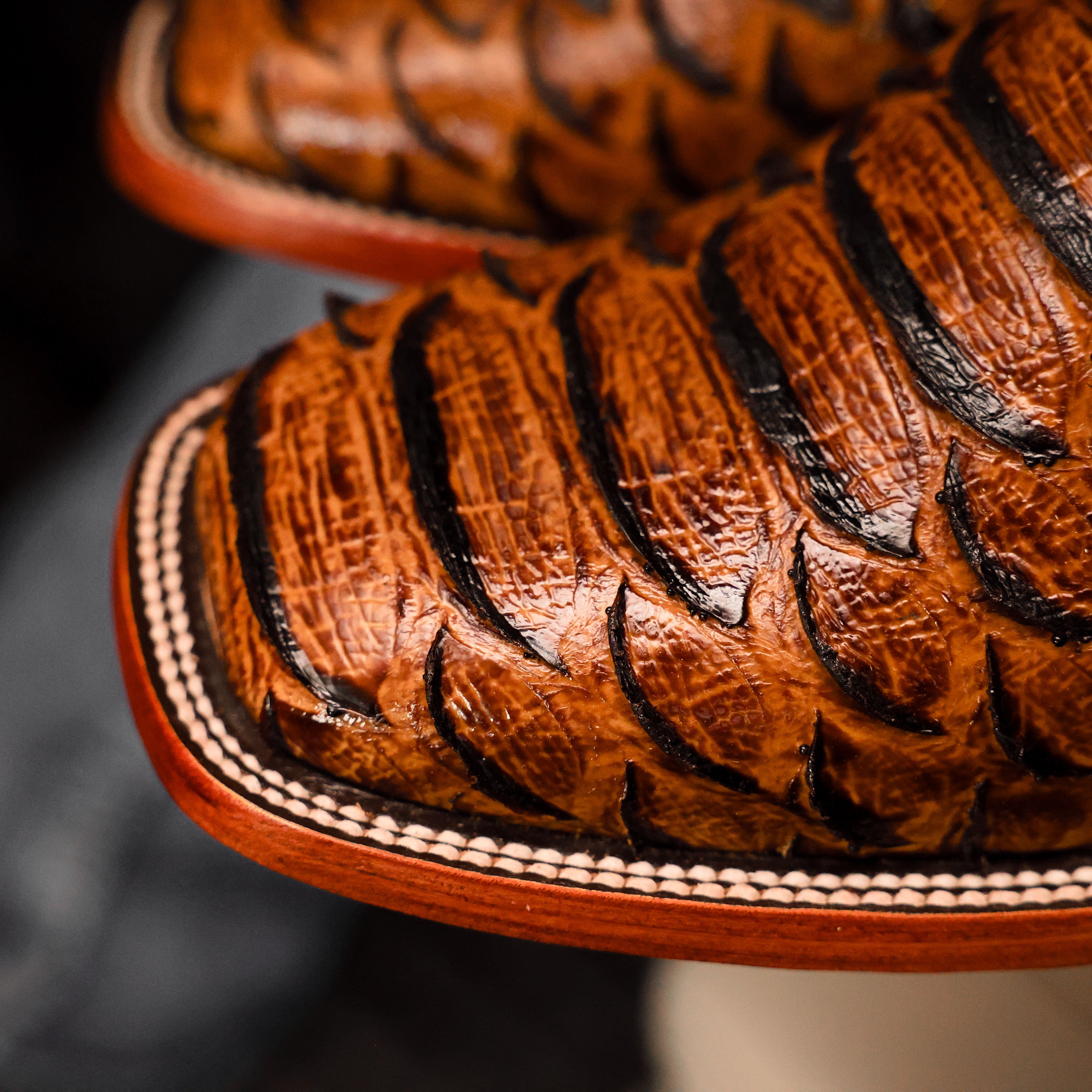 Honey Cognac Python Leather Boots - Square Toe