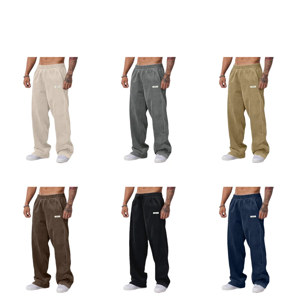 Men's Everyday Casual Pants - Simple Drawstring Loose Fit Letter Patchwork Straight Leg Comfortable & Versatile for Daily Commuter