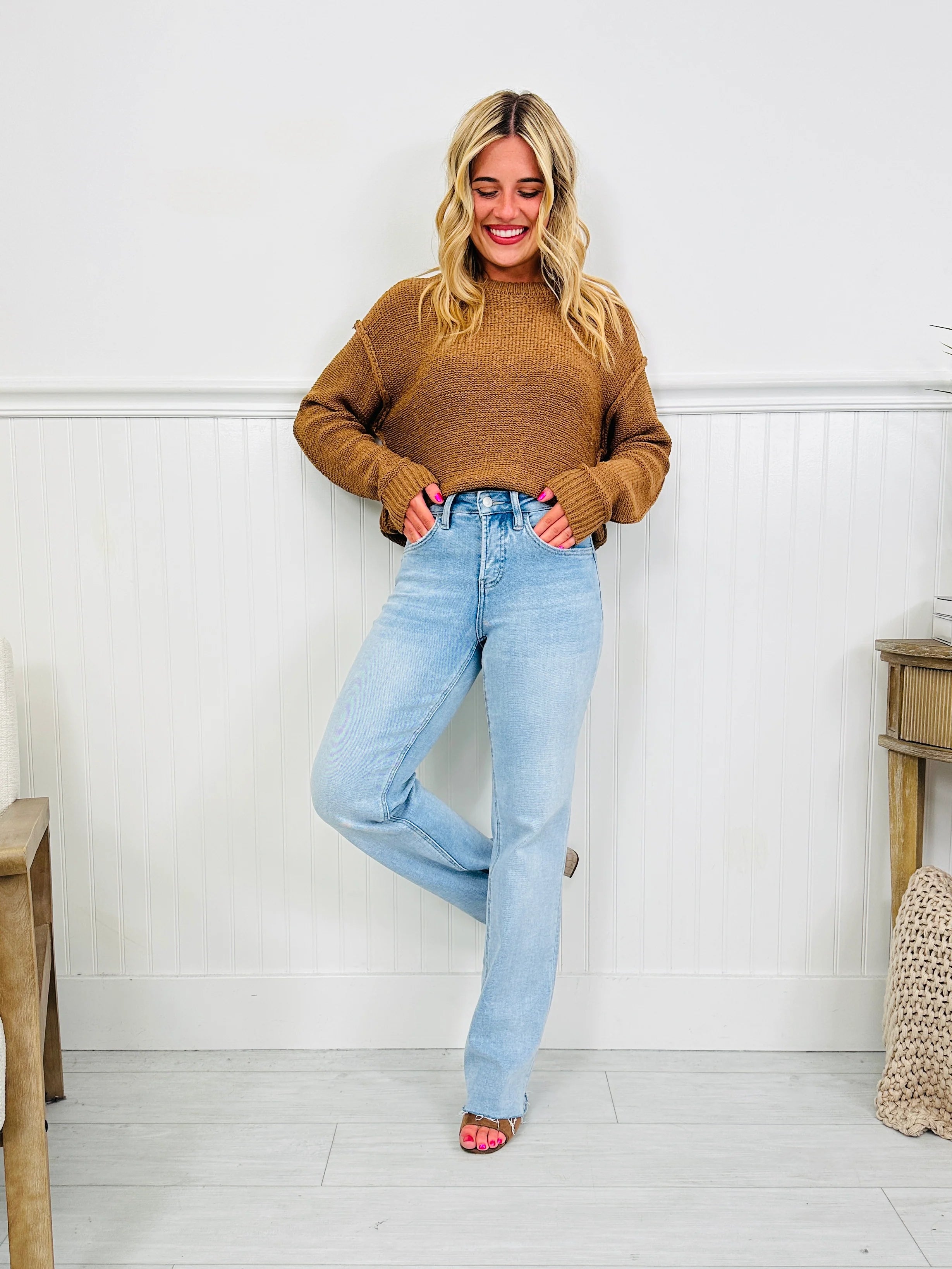 Feeling Brand New Slim Wide Leg Tummy Control Jeans