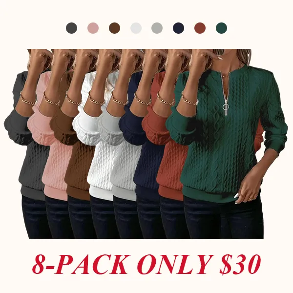 Women's Plain Textured Half Zip Up Sweatshirt