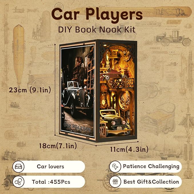 Car Player - DIY Book Nook Kit,3D Wooden Puzzle