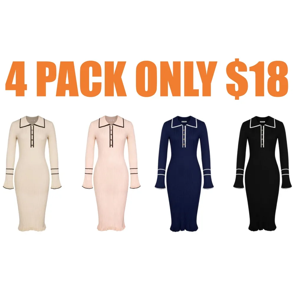 Women Ribbed Sweater Dress Long Sleeve