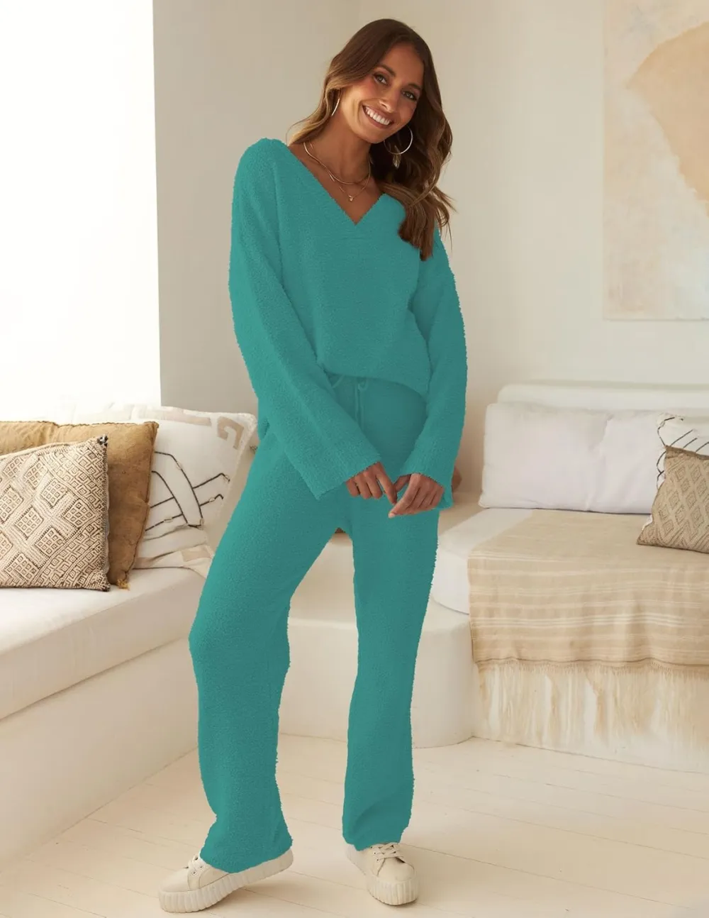 Women's Lounge Sets 2025 Fall Fashion 2 Piece Outfits Sweater Pajama Set