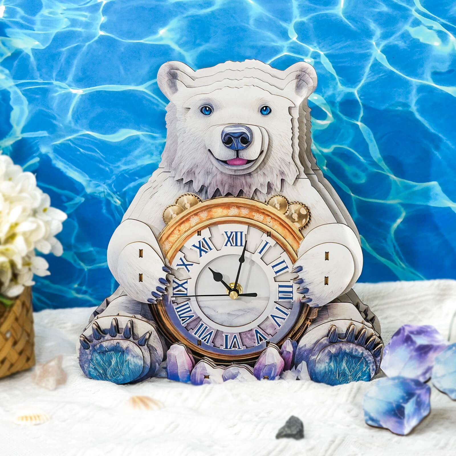 Polar bears– DIY Wooden Clock, 3D Puzzle Craft Kit