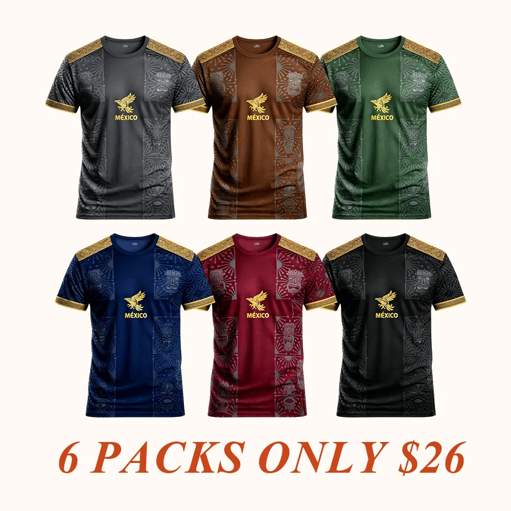 Men's Mexican Football Shirt, Eagle Round Neck Comfortable Breathable Top