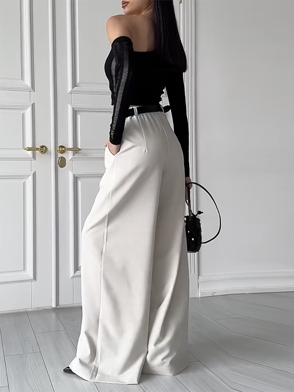 High Waisted Loose Pleated Solid Color Split-Joint Suit Pants Trousers