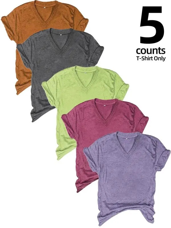 Women's Solid Short Sleeve V Neck Tee