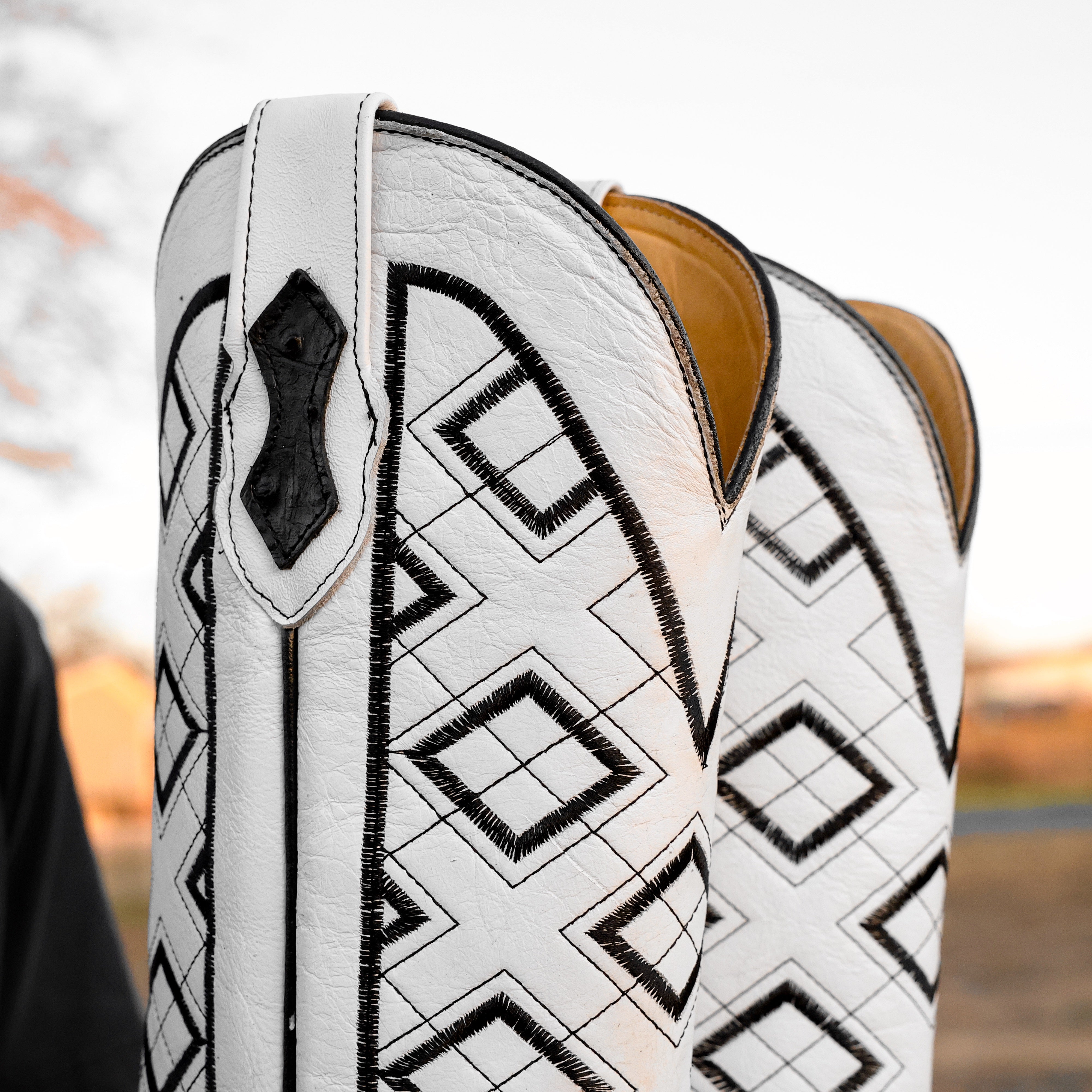 Black Ostrich Leather Boots - Square Toe