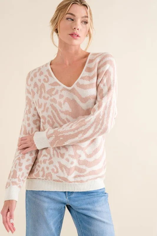 Leopard Zebra Combo Casual Sweater Top