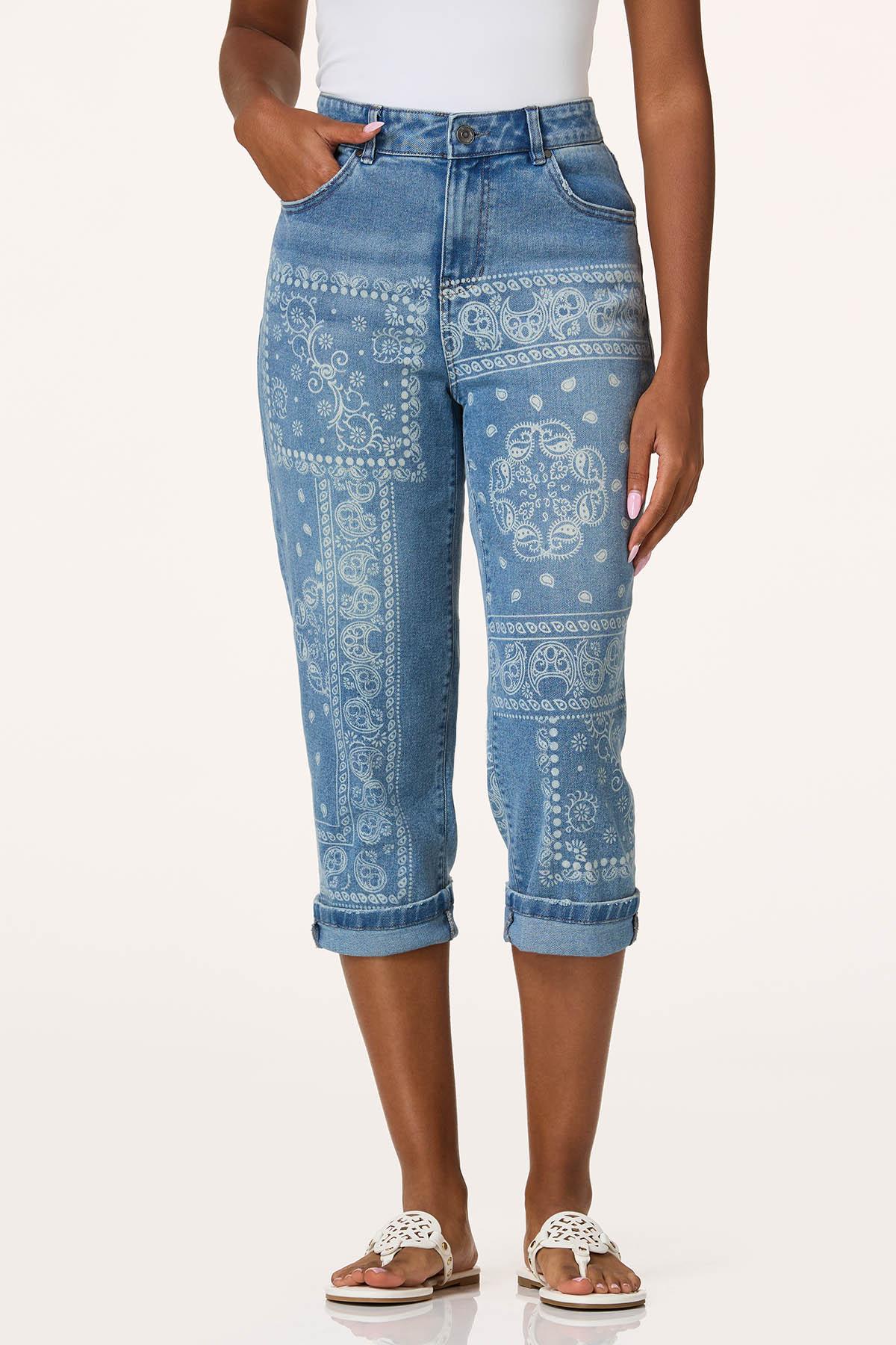Bandana Print Cropped Jeans