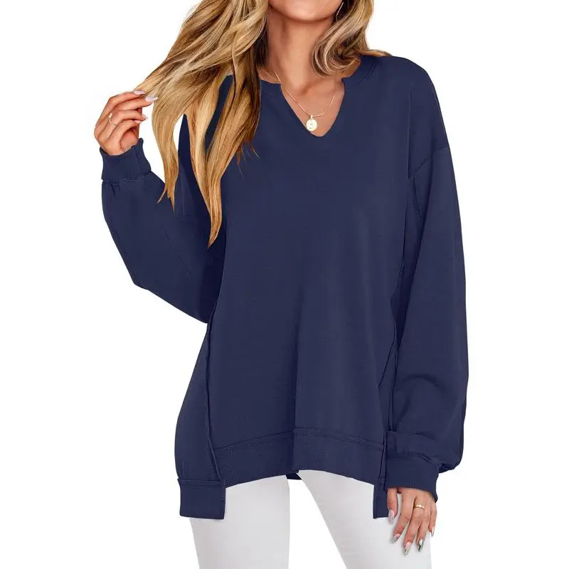 Womens Oversized Sweatshirt V Neck Long Sleeve