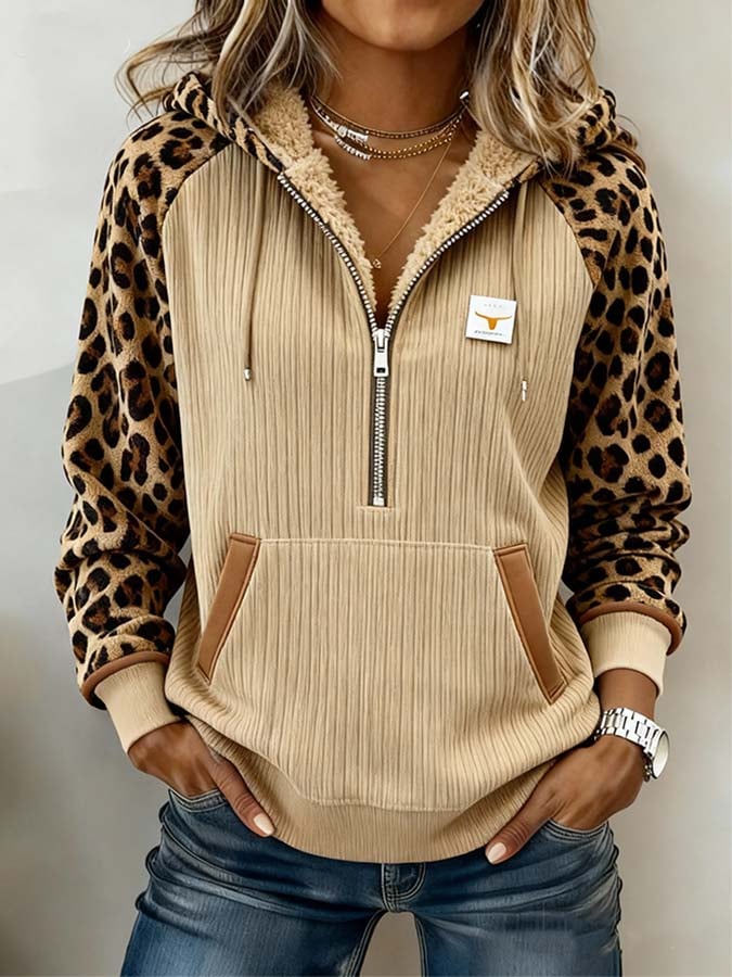 Women'S Casual Color Block Printed Hooded Sweatshirt