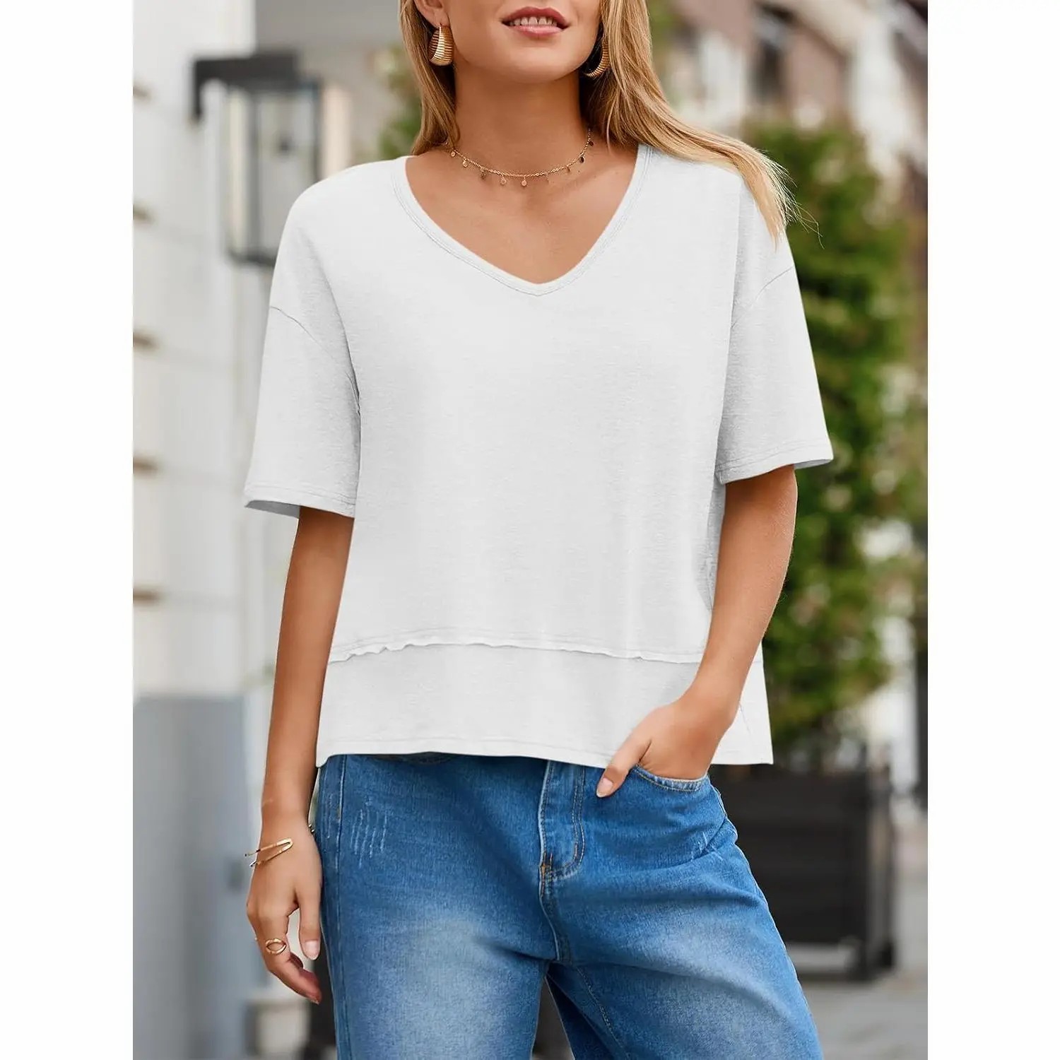 Women’s Premium Summer V-Neck Tee - Breezy & Effortless Loose Fit