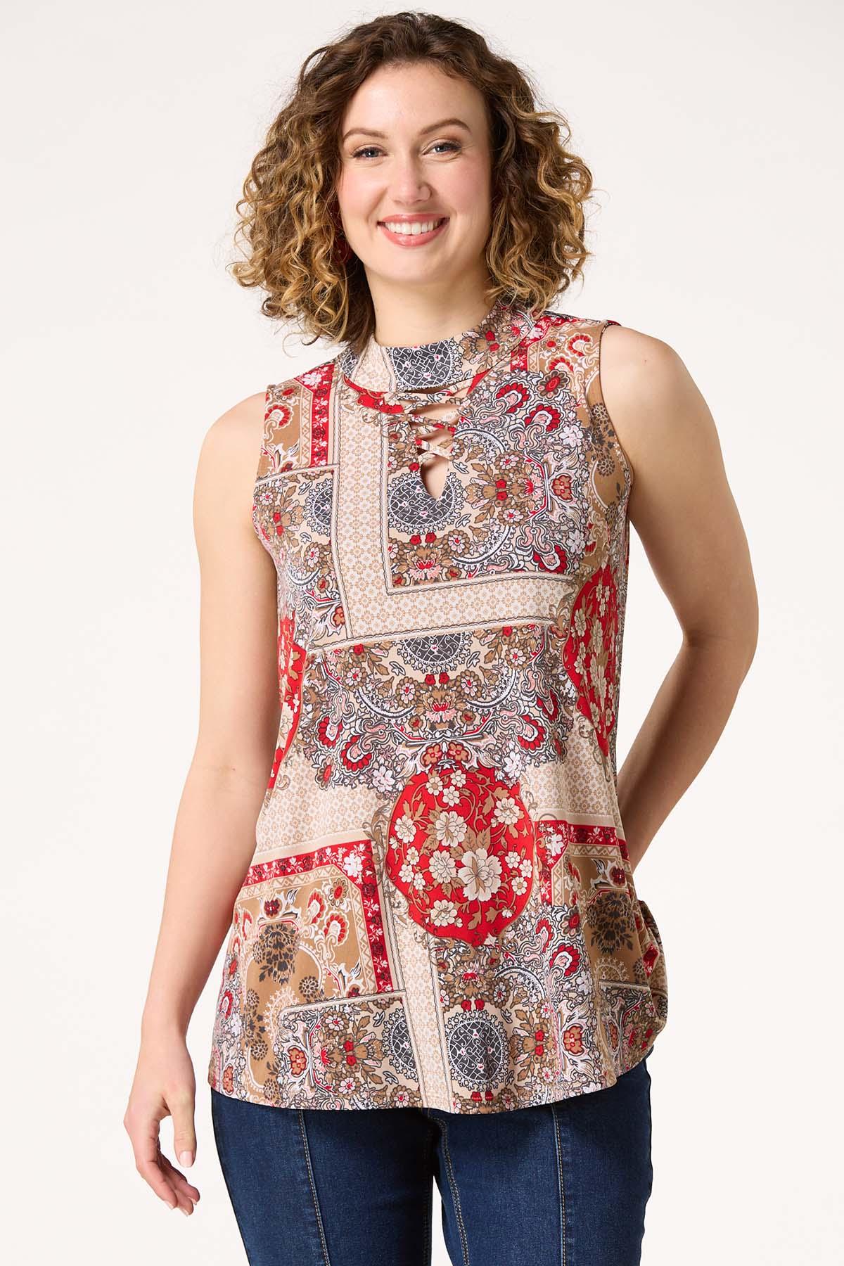 Red Medallion Lace Up Tank