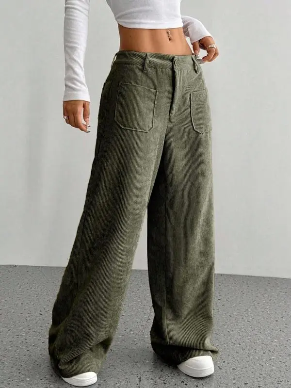 Women's Casual Loose-Fitting Wide Leg Pants with Front and Back Pockets