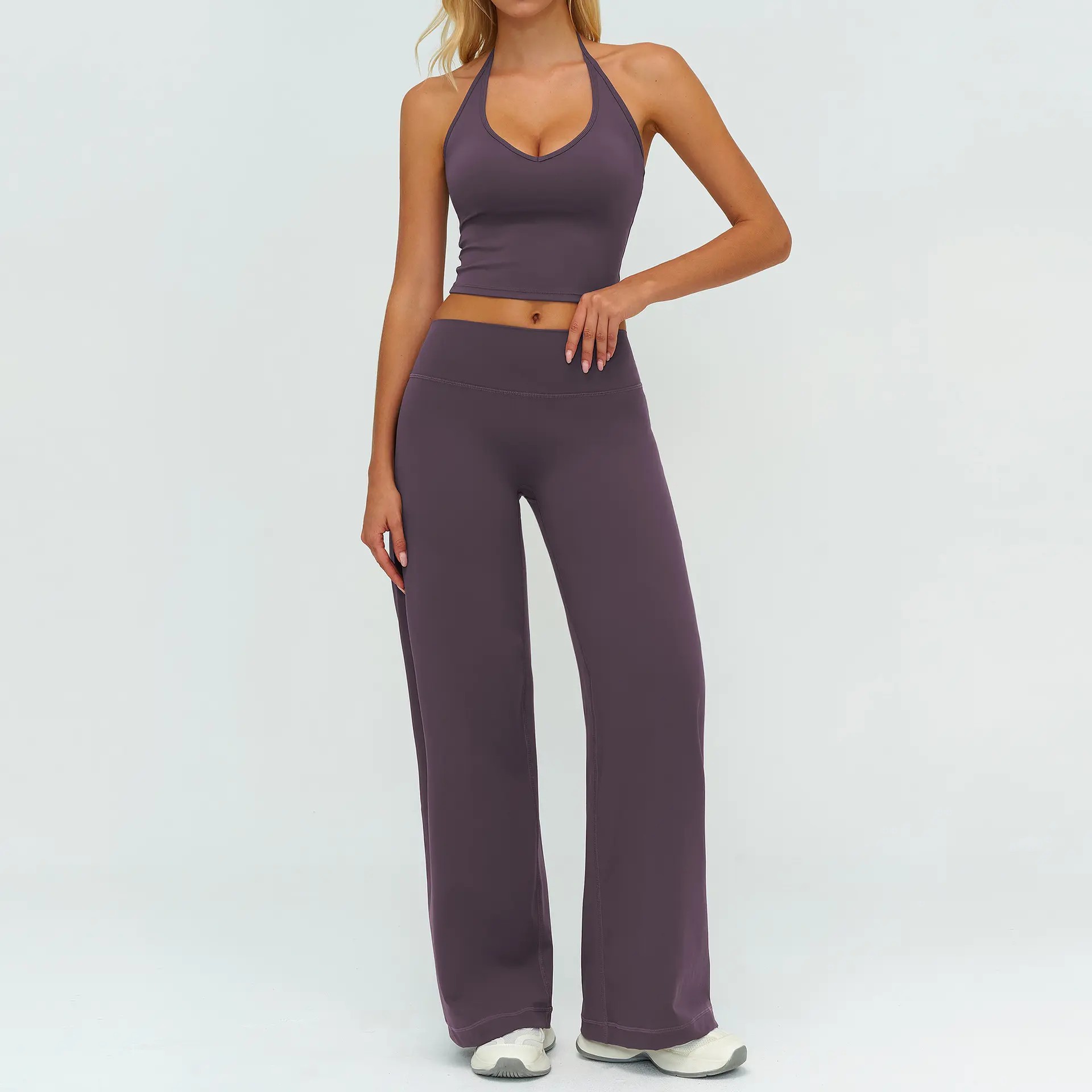 Women's Strappy Crop Top & Straight-Leg Pants Fitness Set – Gym to Casual Wear