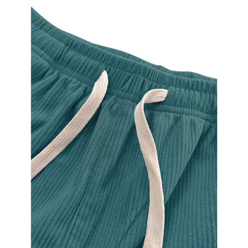 Women's Straight Leg Corduroy Pants Featuring Drawstring Elastic Waist, Fit for Casual