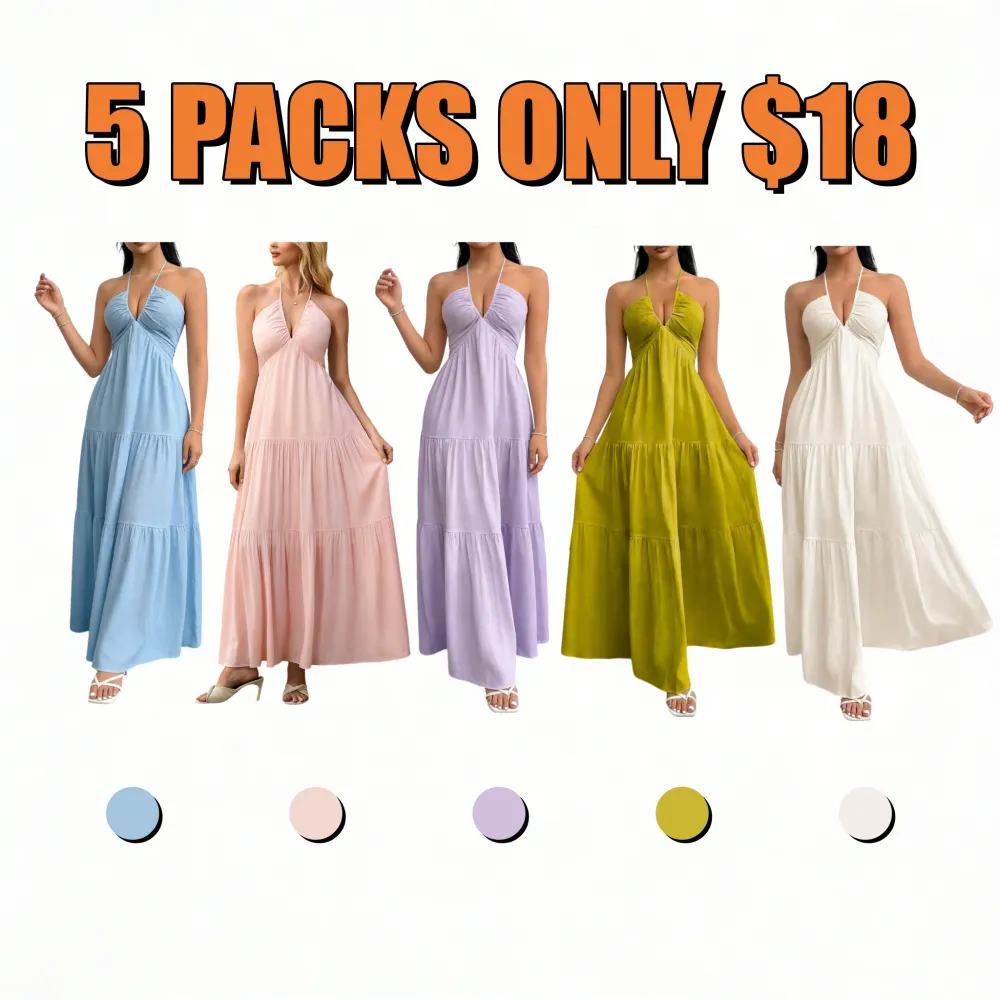 Women's Casual Fashion Solid Color Dresses V-Neck Sleeveless Dresses