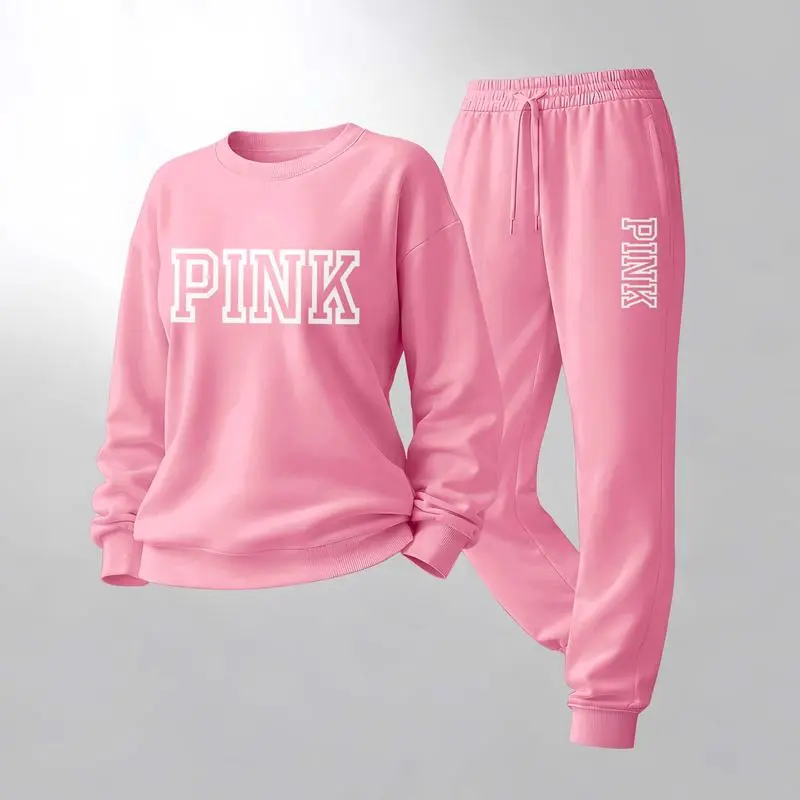 Women’s Pink Letter Print Sweatshirt & Track Pants Set
