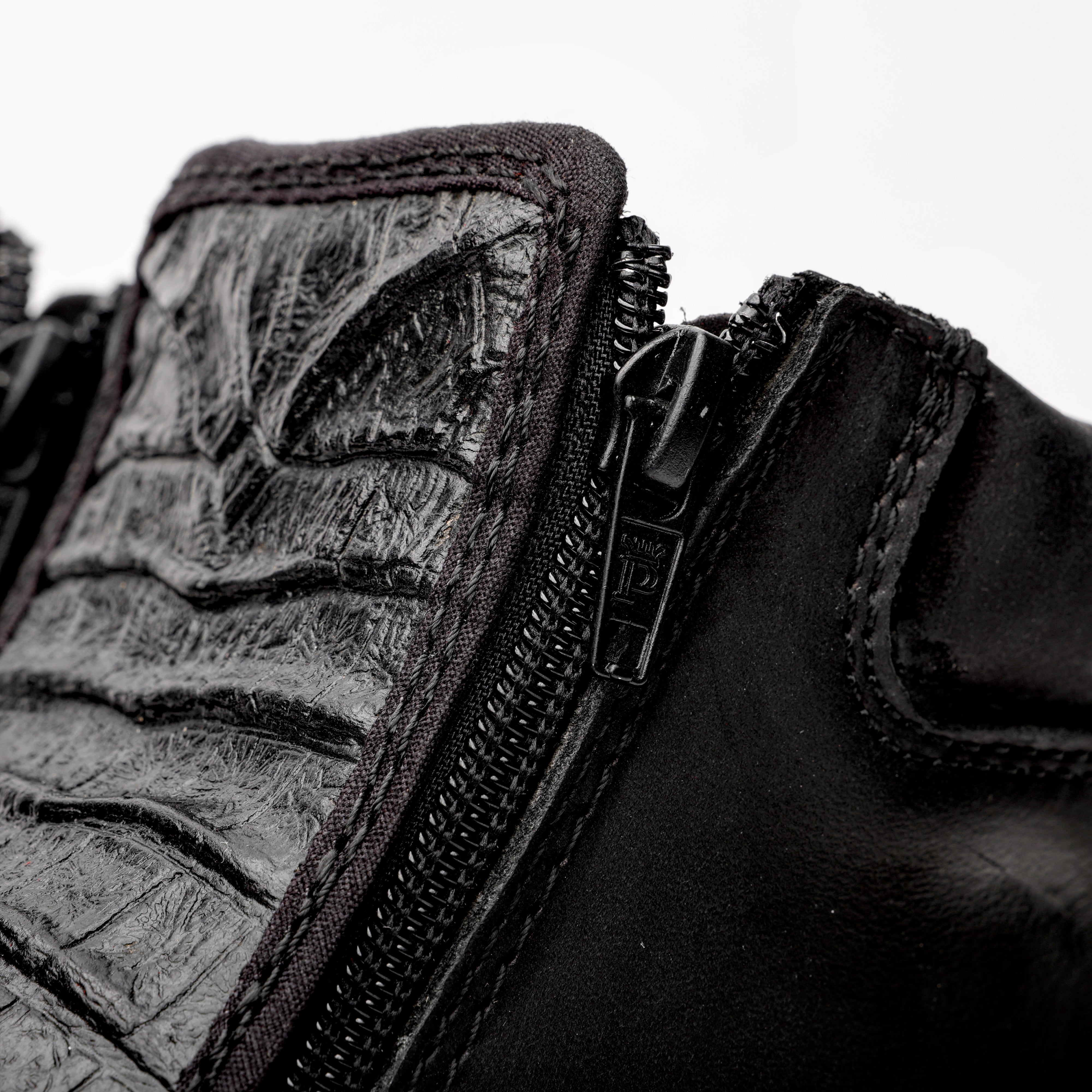 Black Caiman Belly Leather Botin With 3D Lightweight Soles - Square Toe