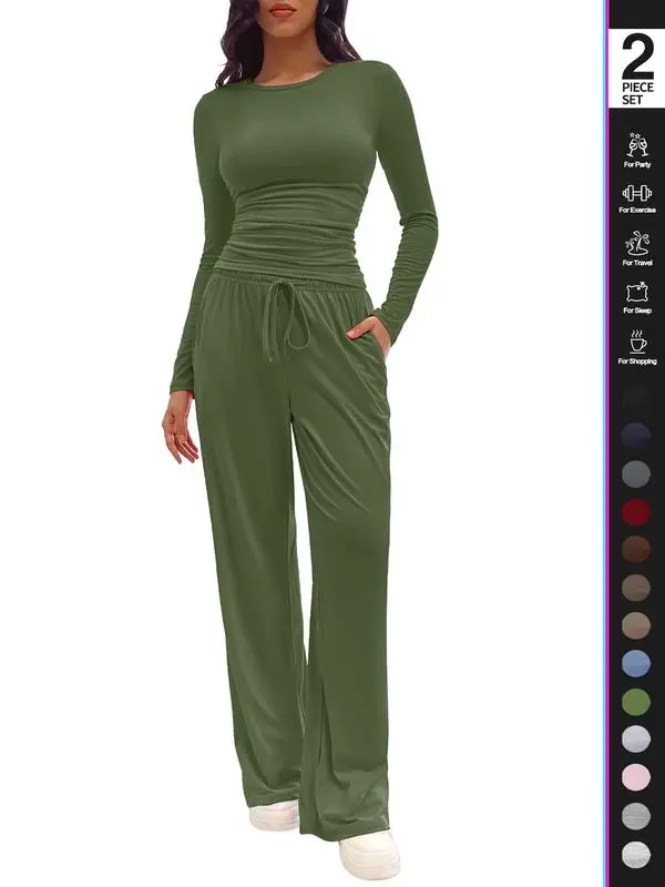 Women's Solid Ruched Drawstring Loungewear Set