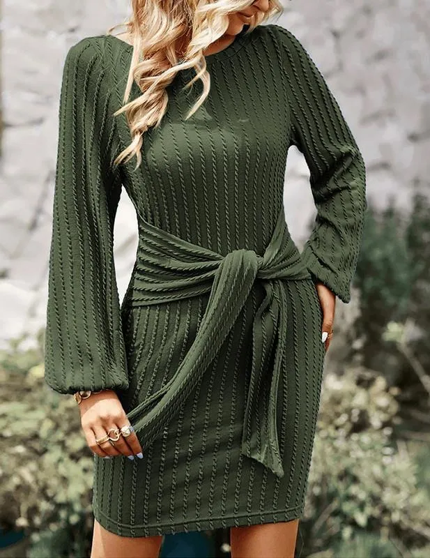 Women's Elegant Knit Dress Long Lantern Sleeve