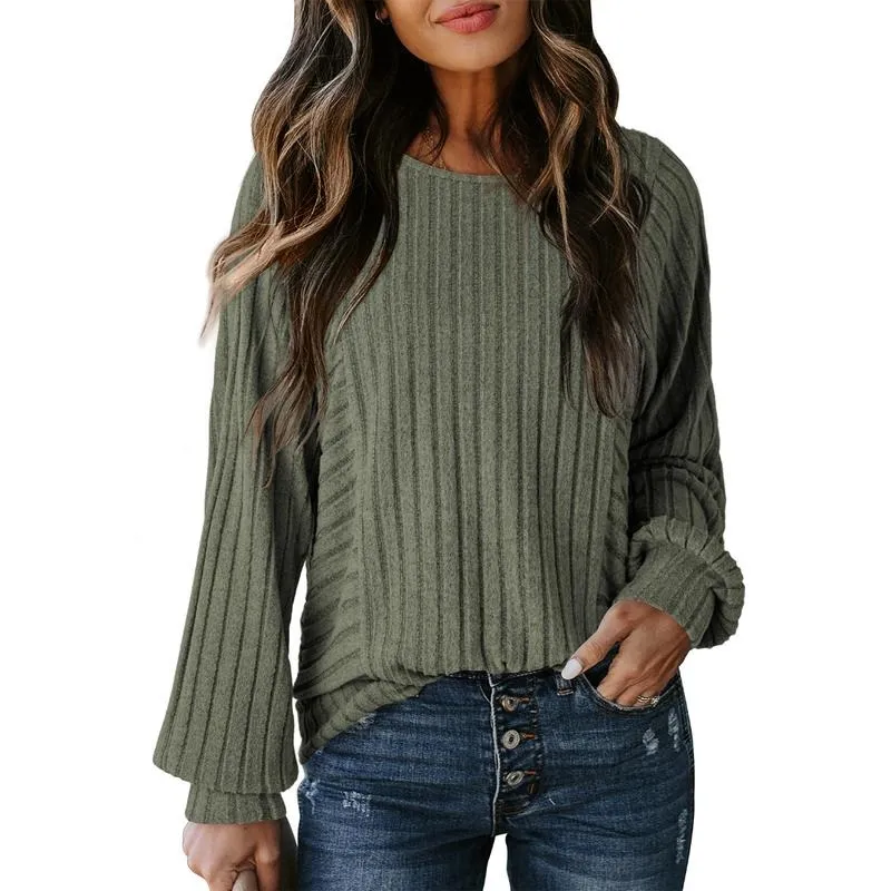 Womens Soft Long Sleeve Crewneck Shirts Fall Casual Loose Fit Knit Tops Blouses