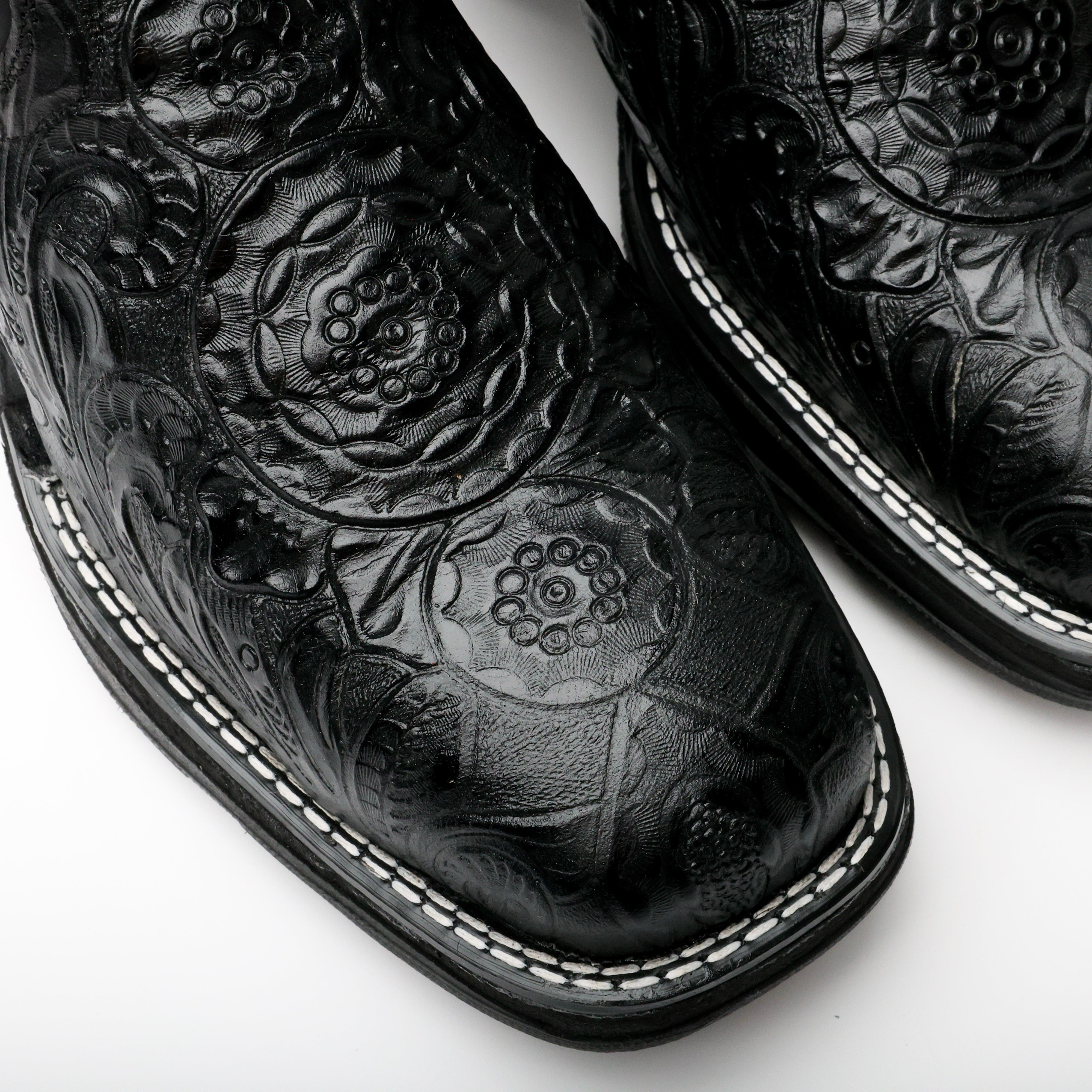 Black Hand-Tooled Leather Boots With 3D Lightweight Sole - Composite Toe