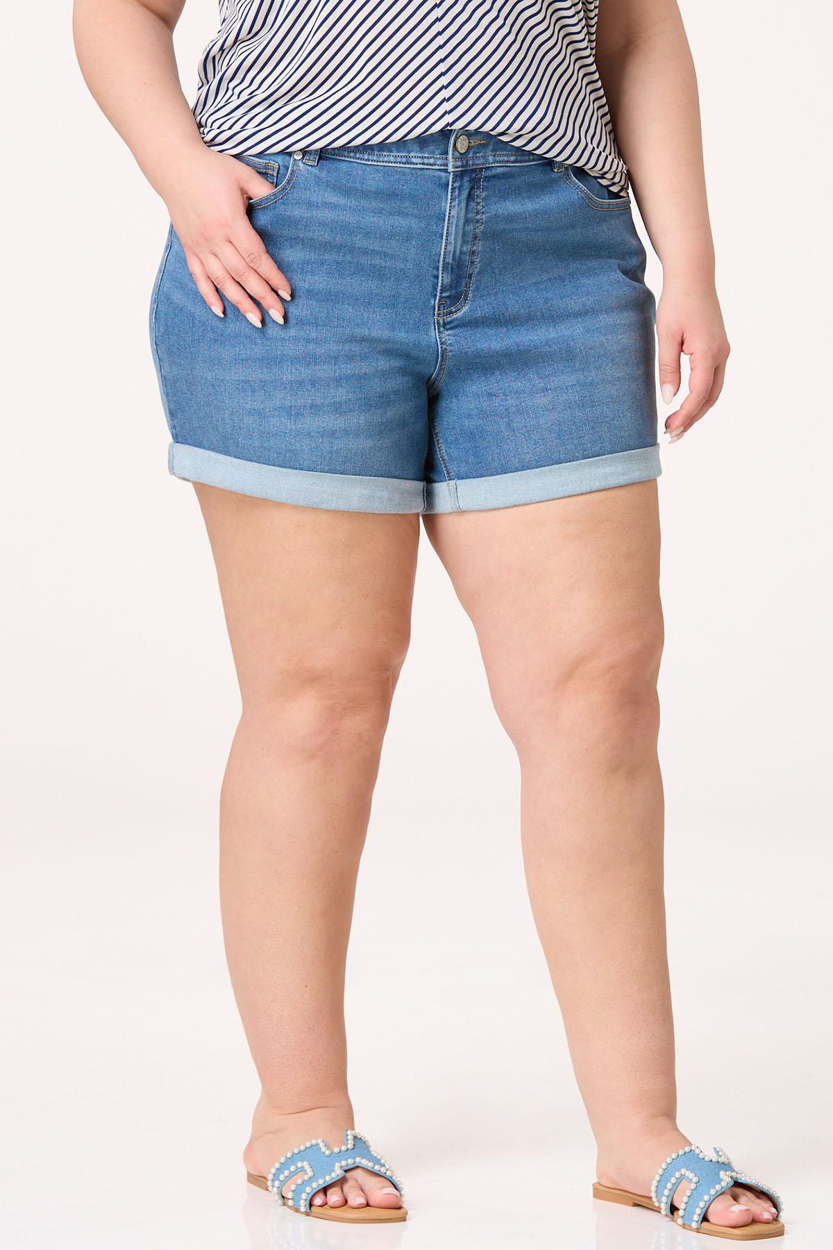 Plus Size Rolled Superflex Denim Shorts