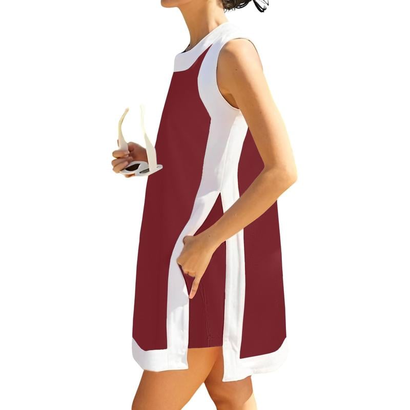 Women's 2-Piece Sets Color Block Crewneck Sleeveless Top + Skirt & Shorts w/ Pockets 🔥