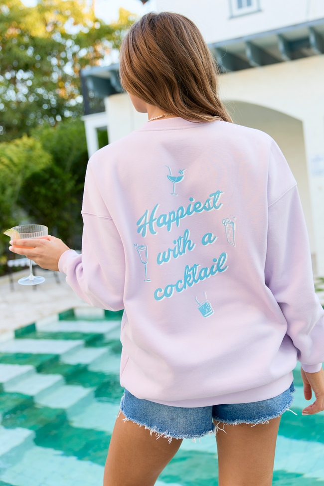 Happiest With A Cocktail Purple Graphic Sweatshirt