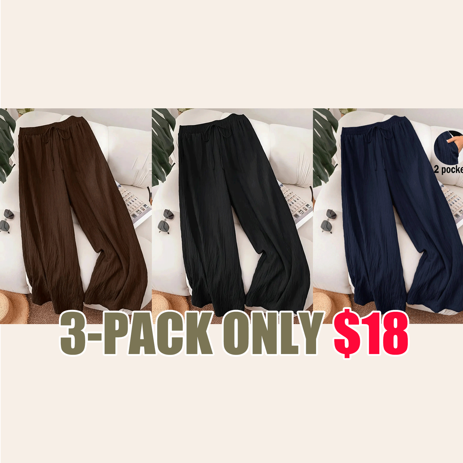 Women’s Solid Color Wide Leg Pants – Casual Comfy Everyday Trousers