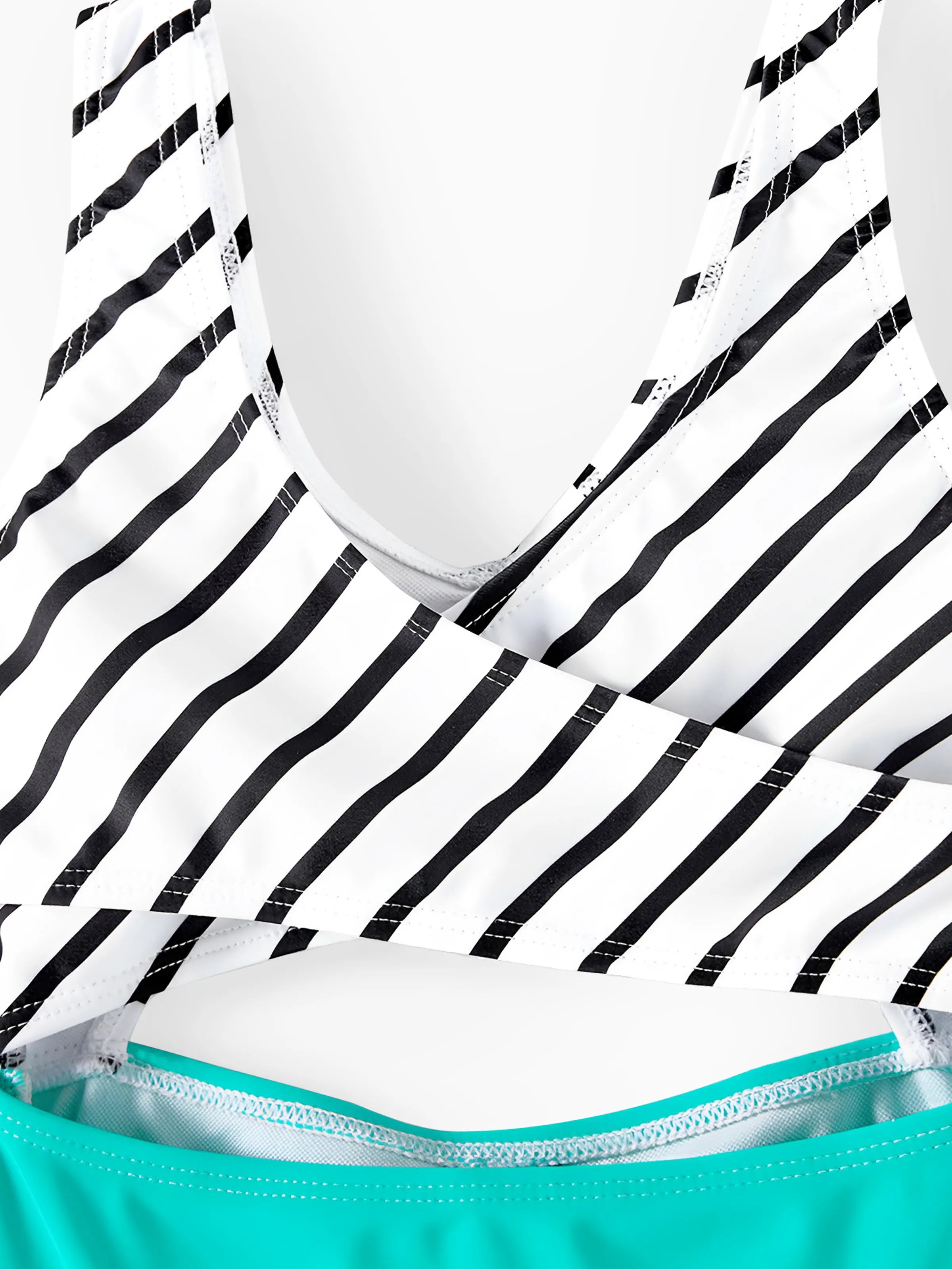 Family Matching Striped Spliced Cut Out One-piece Swimsuit and Colorblock Swim Trunks Green/White