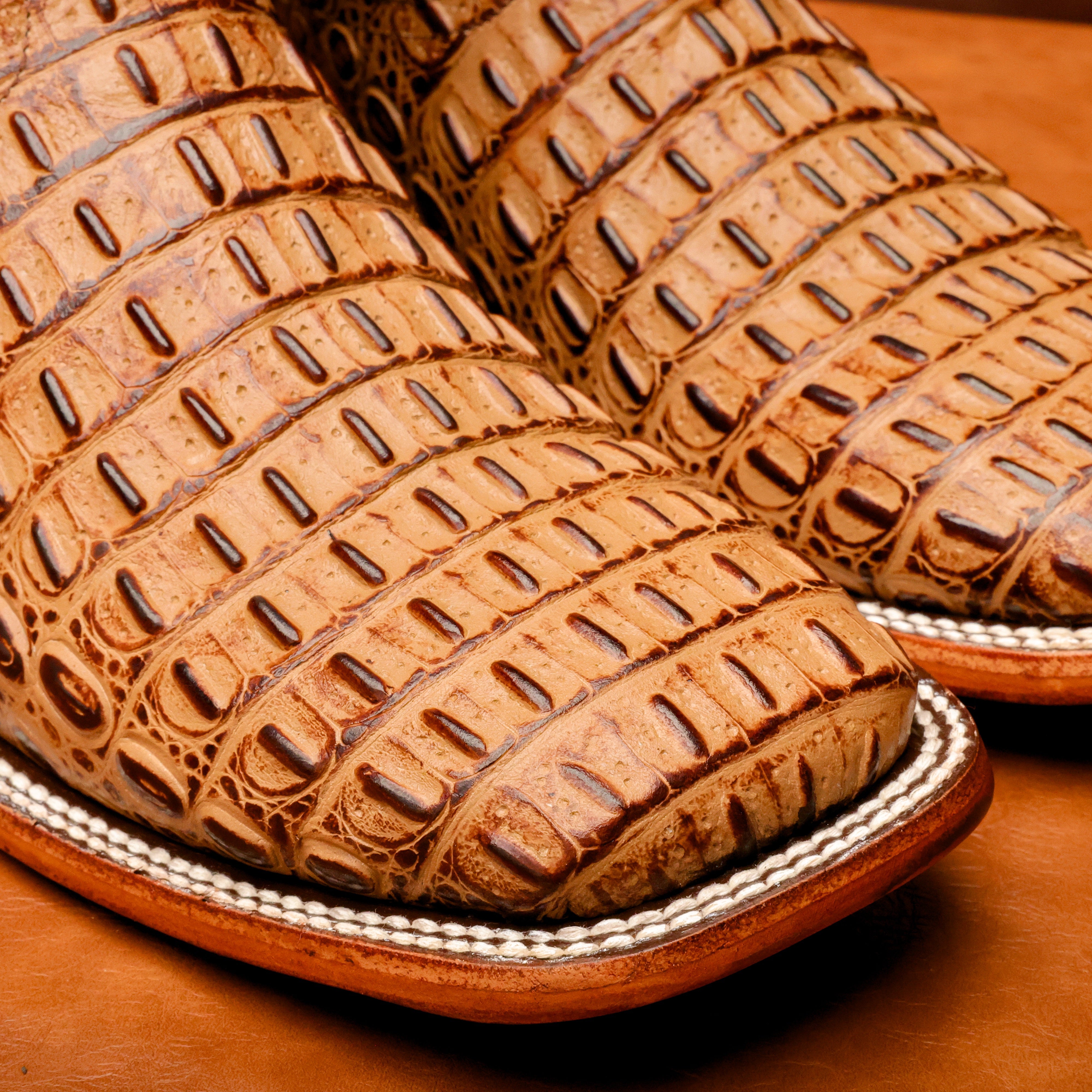 Honey Caiman Hornback Leather Boots - Square Toe