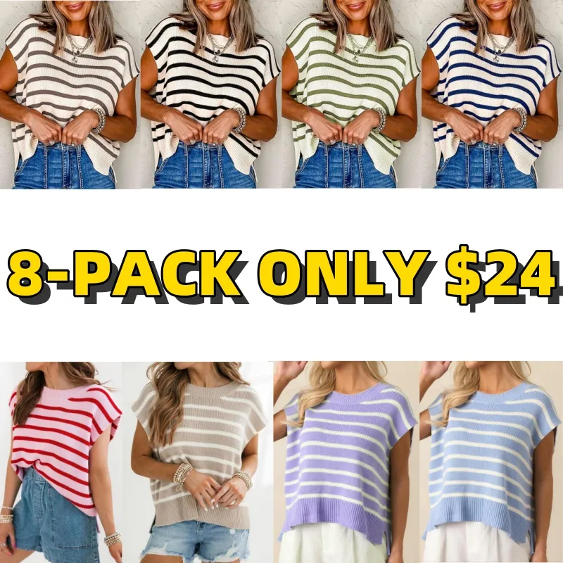 ​​Women's Striped Crew Neck Pullover (Just $3 Each!)
